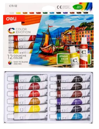 GOUACHE 12 COULEURS 12ML DELI