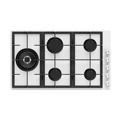 [STO:PLAQ-07391] PLAQUE A GAZ ENCASTRABLE 90 CM / 5 FEUX BL236 VITRE BLANC