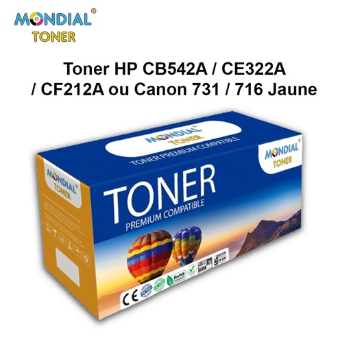 [STO:TONE-10482] TONER MONDIALTONER HP CB542A / CE322A / CF212A OU CANON 731 / 716 YELLOW