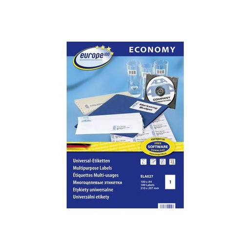 [STO:ETIQ-04337] ETIQUETTE BLANC A4 AUTOCOLLANT ECONOMY ELA027.FR PQT DE 100 ECONOMY/ K