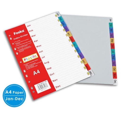 [STO:INTE-05452] INTERCALAIRE FOSKA- PLASTIQUE A4- MENSUEL HF289C-12M