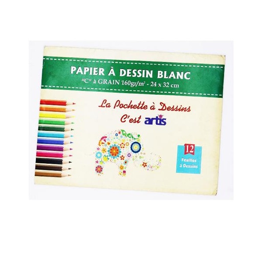 [STO:POCH-07484] POCHETTE DESSIN BLANC 24*32 180G CANSON 12FEUILLE A0146204